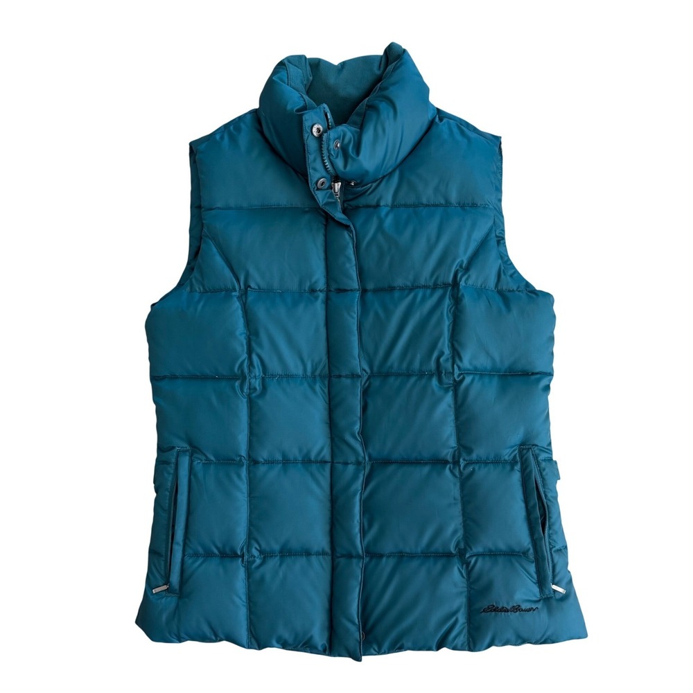 Eddie Bauer Womens Teal Green Goose Down Puffer Vest Quilted Sleeveless Medium